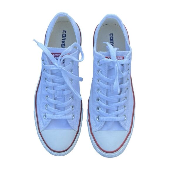 White Canvas Low Top CONVERSE All Star Tennis Shoes, Men's 9 / Women's 11 - Picture 8 of 10